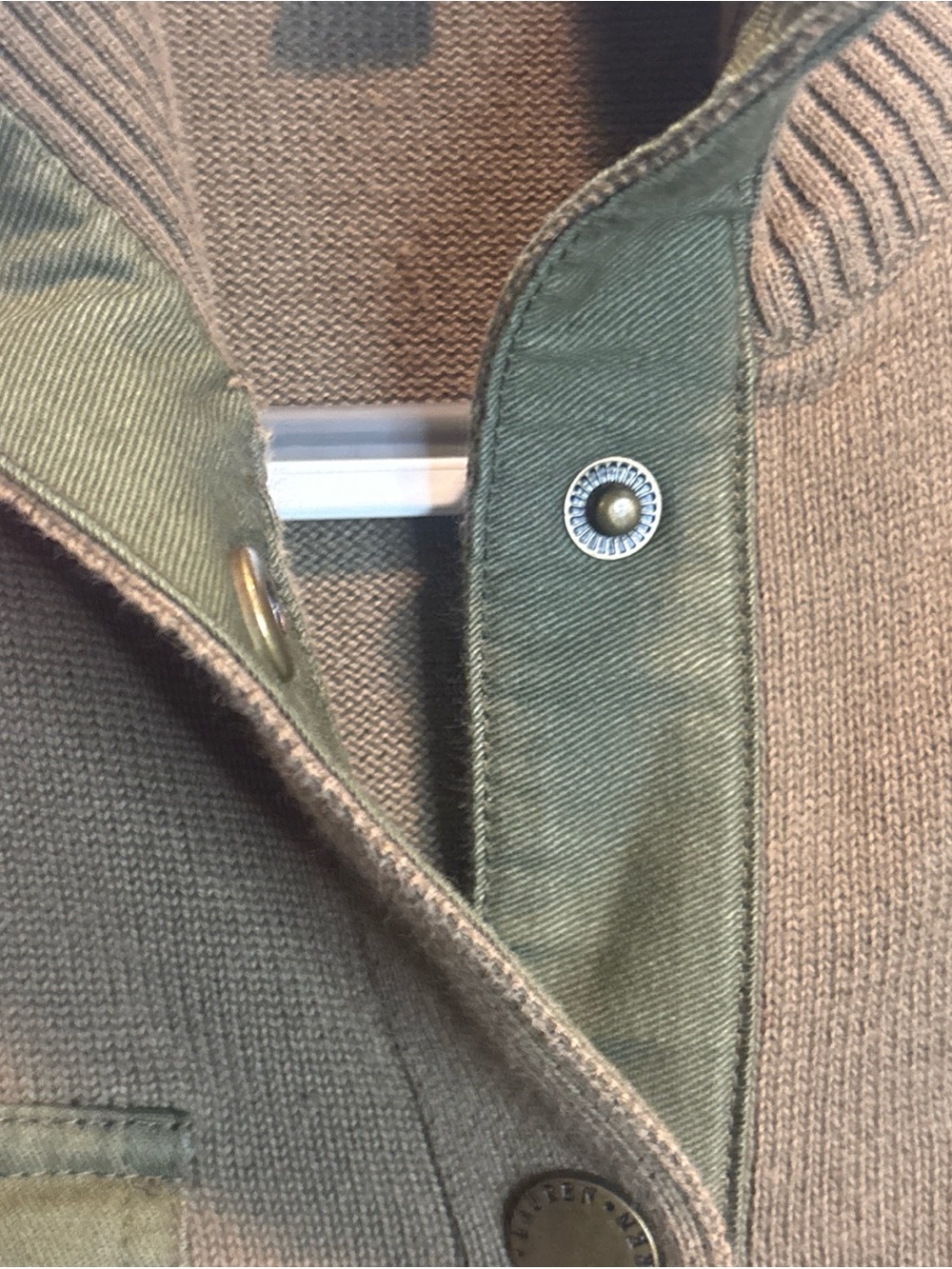 Ralph Lauren Brown Knit Short-Sleeve Cardigan with Olive Patch Pockets - Picture 4 of 12